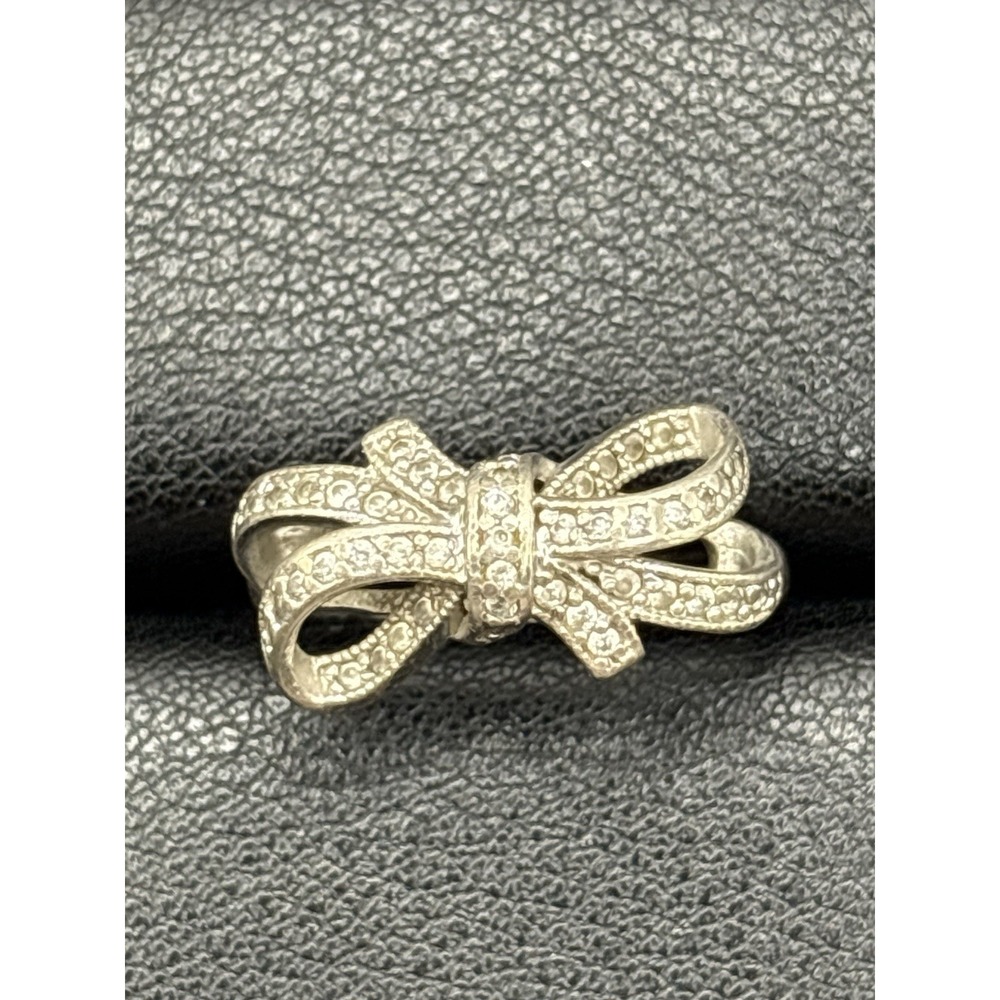 Vintage Sterling Silver Cubic Zirconia Bow Ring 4 Grams Size 7.5 F9